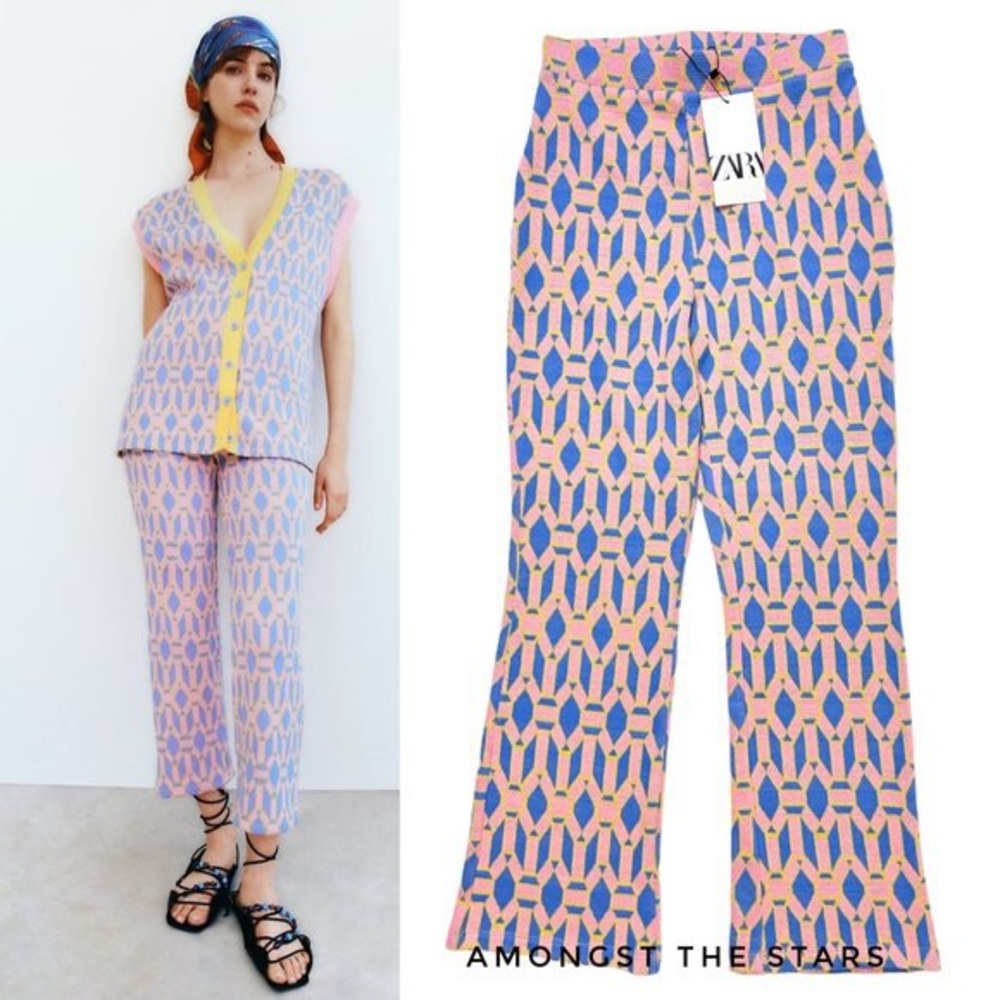 Zara Multicolor Geometric Boot Cut Pants